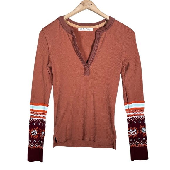 FREE PEOPLE Mikah Layering Cuff Waffle Knit Henley Thermal Top in autumn combo - Picture 3 of 9